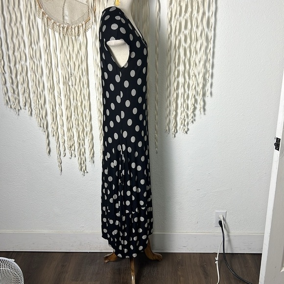 Gershon Bram Lagenlook Black with Gray Polka Dot Accent Midi Dress Size Small - Picture 5 of 11